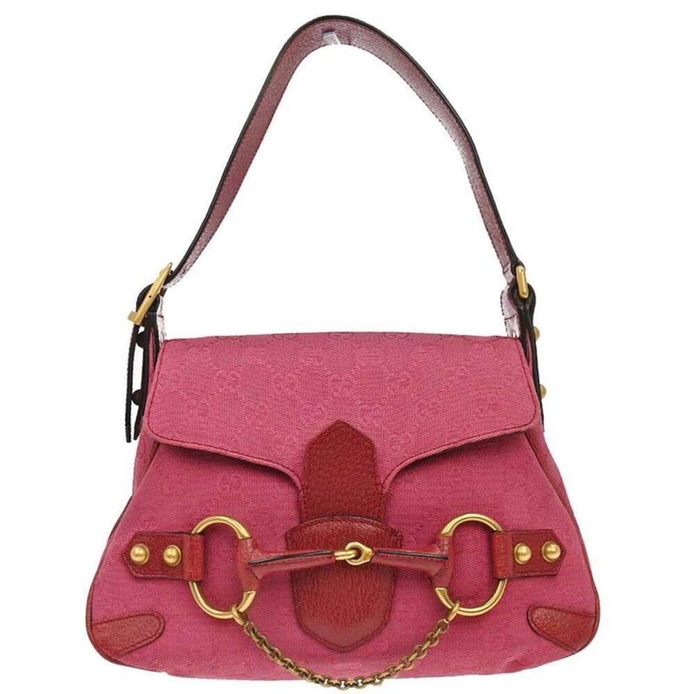 Gucci Horsebit Web Flap Gg Canvas And Leather Pink Canvas Shoulder Bag Bag